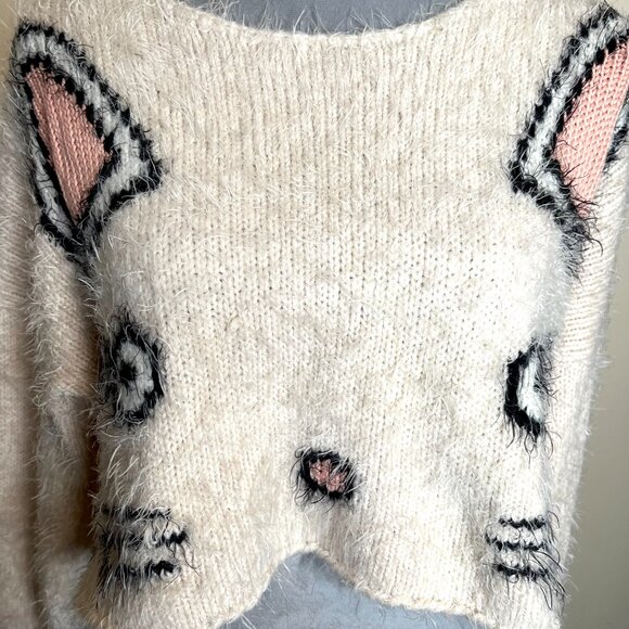 Wildfox Fuzzy Cat Sweater Size XS Cream Pink Faux Fur Wool Blend Animal Gift S - Picture 3 of 11